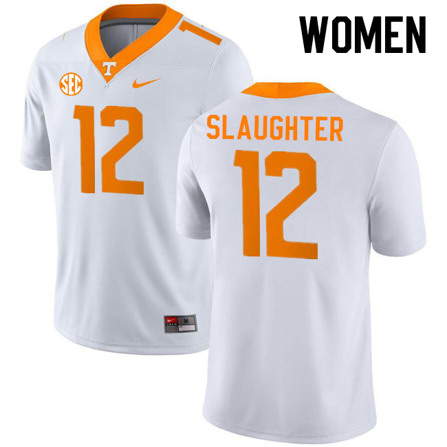 Women #12 John Slaughter Tennessee Volunteers College Football Jerseys Stitched-White